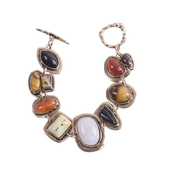 Resin Stone Statement Bracelet – Adjustable Earth Tone Jewelry – Everyday Gift - Picture 2 of 2